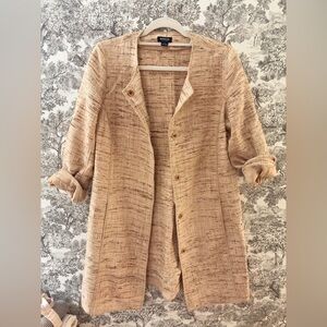 Worth New York Tan Beige Silk Tweed Snap Coat Jacket Duster Blazer Size Small
